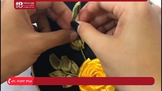 آموزش روبان دوزی - آموزش دوخت گل رز زرد روی کارگاه