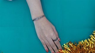 ست دستبند و انگشتر مسی مفتولی نگین دار شش گل